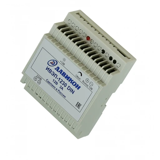 Блок питания Давикон ИВЭП-1230 на 40Вт 12В 3А с регуляцией напряжения IP31 для DIN-рейки