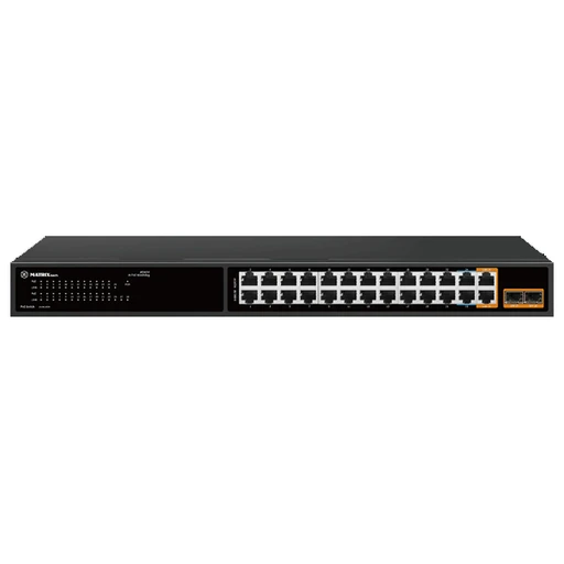 PoE коммутатор M-PS2422GF-V2 на 24 порта, 300 Вт PoE, 2 SFP, 12,4 Гб/с, 10/100/1000 Мбит/с, -10...+55°C, 4,2 кг