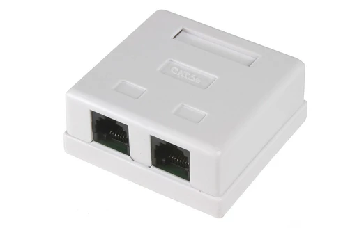 Розетка компьютерная внешняя 2-порта RJ-45 CAT 5e белый 62x60x26 мм