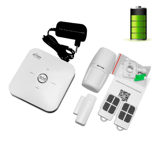 Комплект GSM-сигнализации AS-OS01, 433 МГц, сирена 85 дБ, до 50 м, 5 ч, датчик движения, датчик открытия, 2 пульта