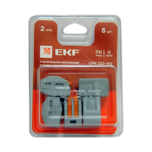 Клемма СМК 222-412, 2 контакта, 0.2-4 мм², 380 В, 32 А, серый, обжимная