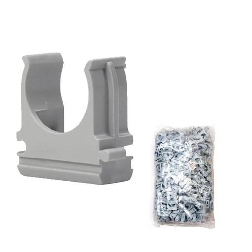 Клипса для труб диаметром 16 мм, серый, для гофры и ПВХ