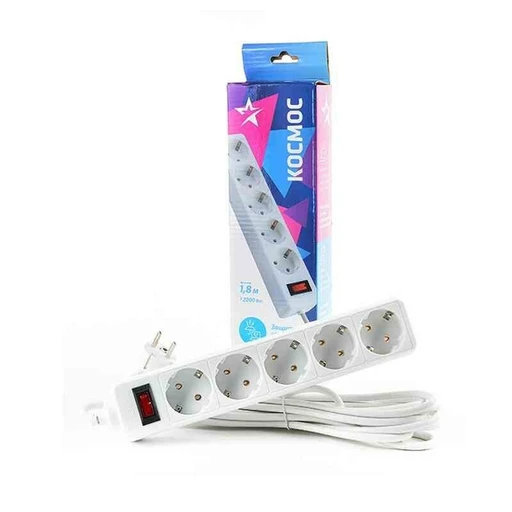 Сетевой фильтр КОСМОС 1.8м 2200Вт 5 постов 10А 220В белый